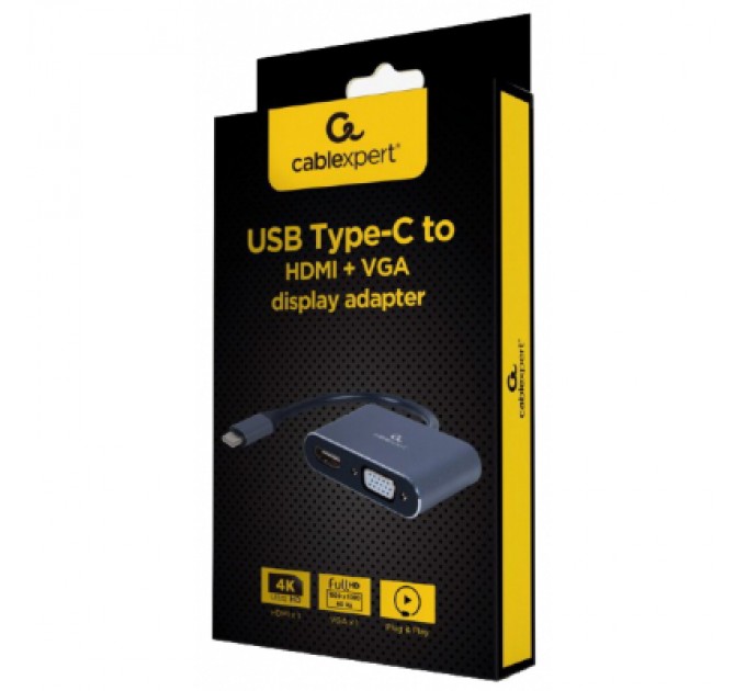Cablexpert Перехідник USB-C to HDMI/VGA, 4К 30Hz Cablexpert (A-USB3C-HDMIVGA-01)