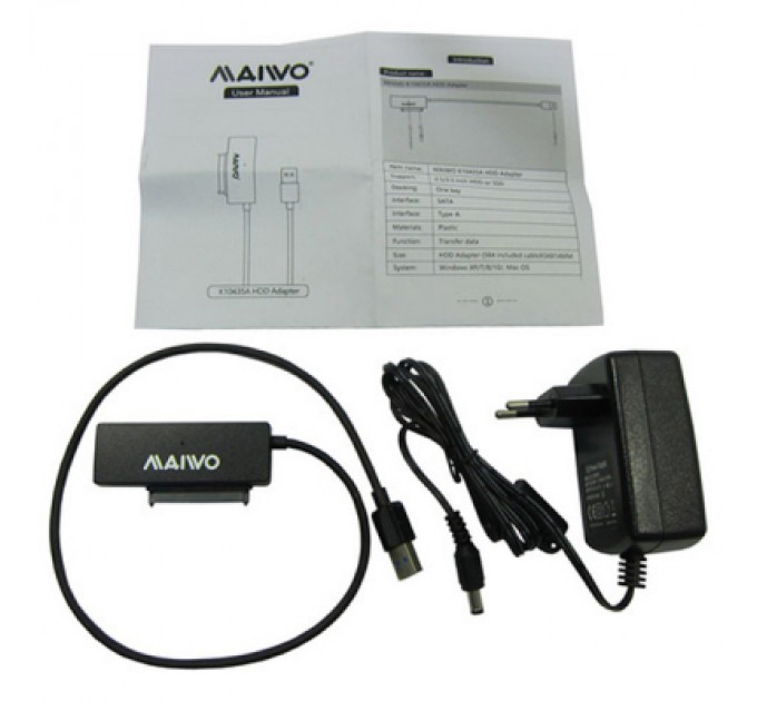 Maiwo Адаптер Maiwo USB 3.0 to HDD SATA 2,5"/3,5"/5,25"/SSD, PA 2V/2A black (K10435A)