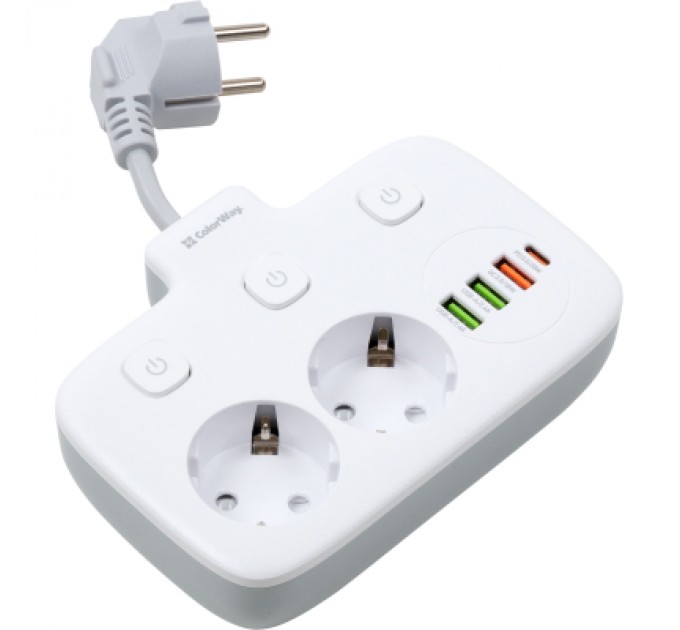 Мережевий фільтр живлення ColorWay CW-CHE24PDW 2 розетки/4USB (CW-CHE24PDW)