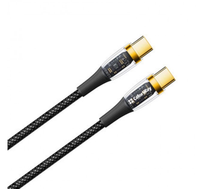 Дата кабель USB-C to USB-C 1.2m 5A 100W transparent head ColorWay (CW-CBPDCC053-BK)