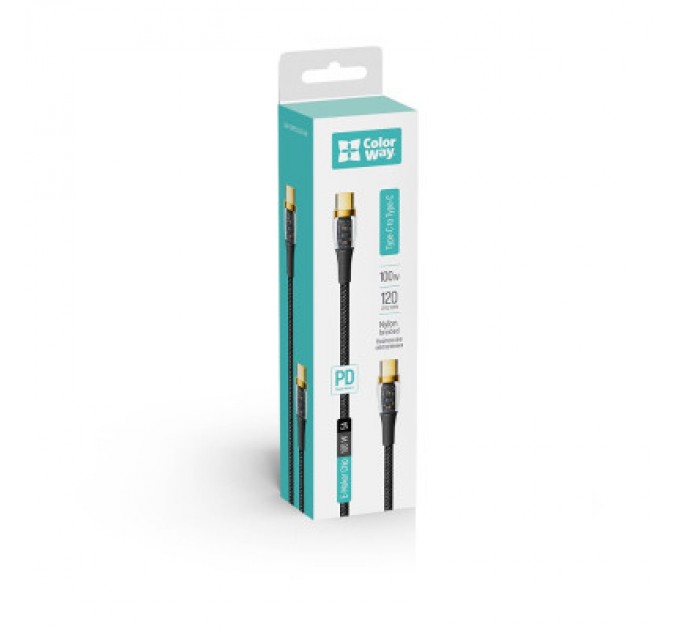 Дата кабель USB-C to USB-C 1.2m 5A 100W transparent head ColorWay (CW-CBPDCC053-BK)