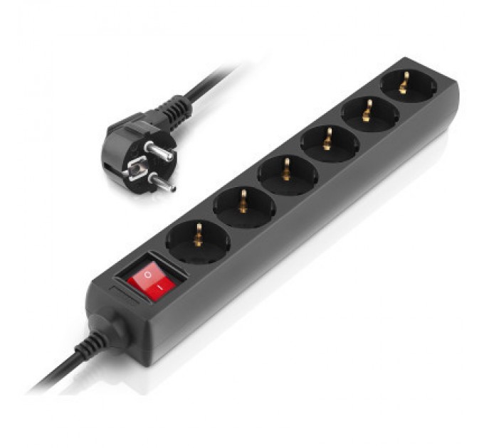 Мережевий фільтр живлення REAL-EL RS-6 Protect M 1.8m, black (EL122300032)