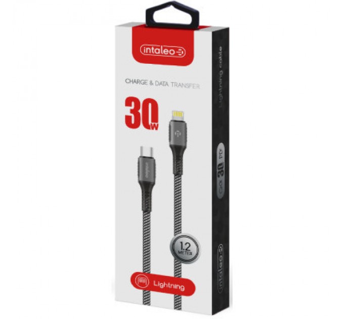 Дата кабель USB-C to Lightning 1.2m CBGPD30WTL1 30W grey Intaleo (1283126518089)