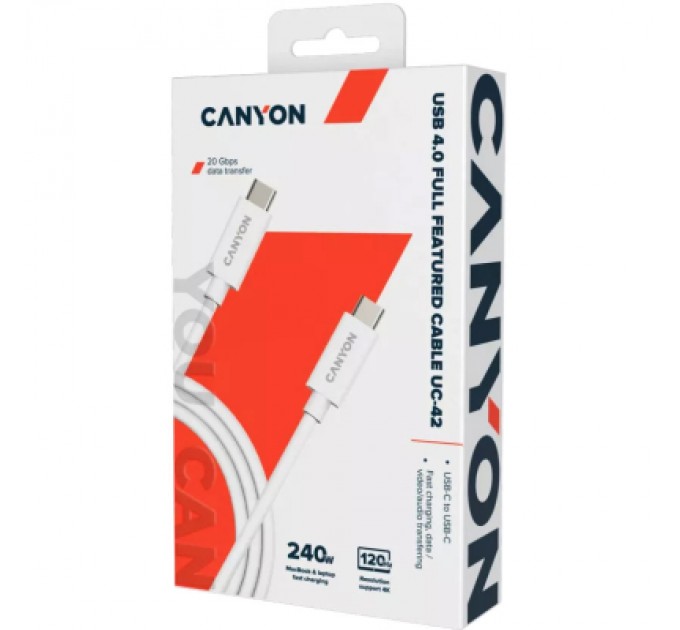 Canyon Дата кабель USB-C to USB-C 2.0m UC-42 5A 240W(ERP) E-MARK, white Canyon (CNS-USBC42W)