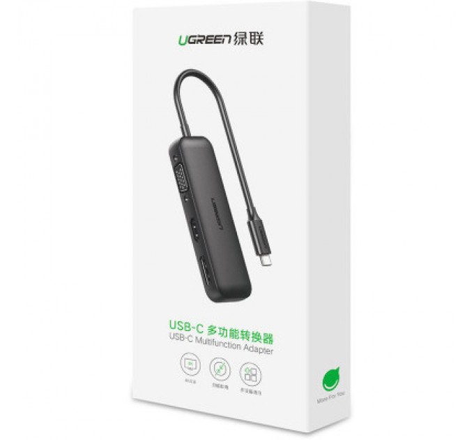 Ugreen Перехідник USB2.0 Type-C to VGA V1.2/HDMI V2.0b/DP V1.2a CM260 black Ugreen (60568)