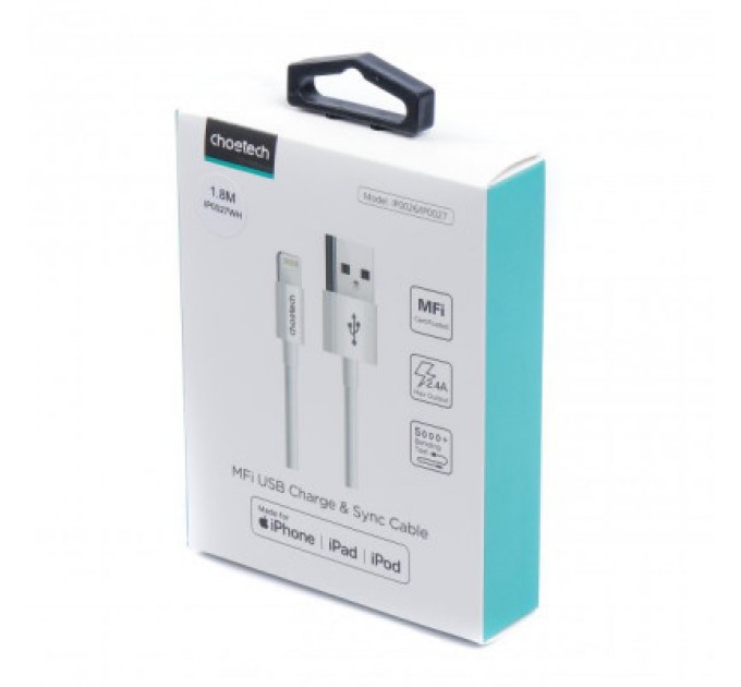 Дата кабель USB 2.0 AM to Lightning 1.8m 2.1A MFI White Choetech (IP0027-WH)