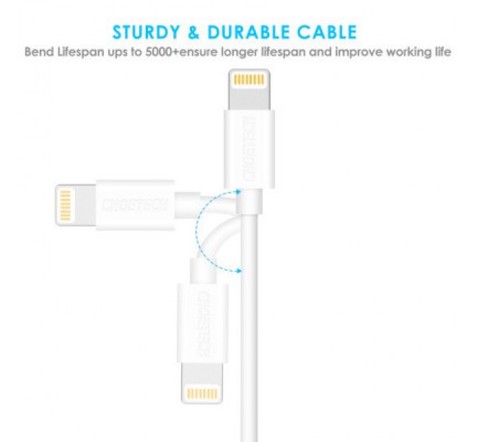 Дата кабель USB 2.0 AM to Lightning 1.8m 2.1A MFI White Choetech (IP0027-WH)