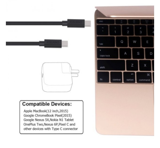 Дата кабель USB-C to USB-C 2.0m Choetech (CC0003)