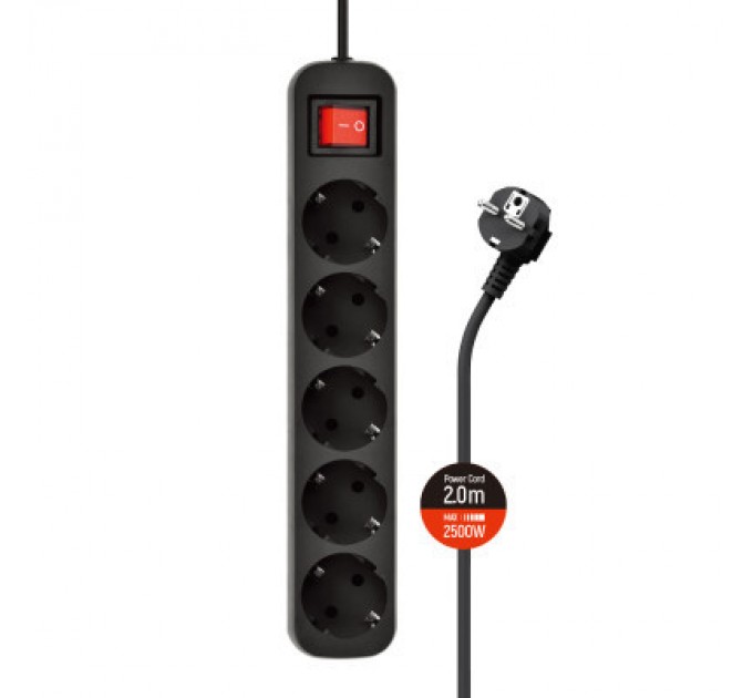 ColorWay Мережевий фільтр живлення ColorWay CW-PSEA52BK, 5 розеток/ 2M black (CW-PSEA52BK)