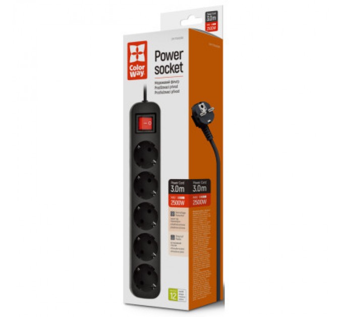 ColorWay Мережевий фільтр живлення ColorWay CW-PSEA53BK, 5 розеток/ 3M black (CW-PSEA53BK)