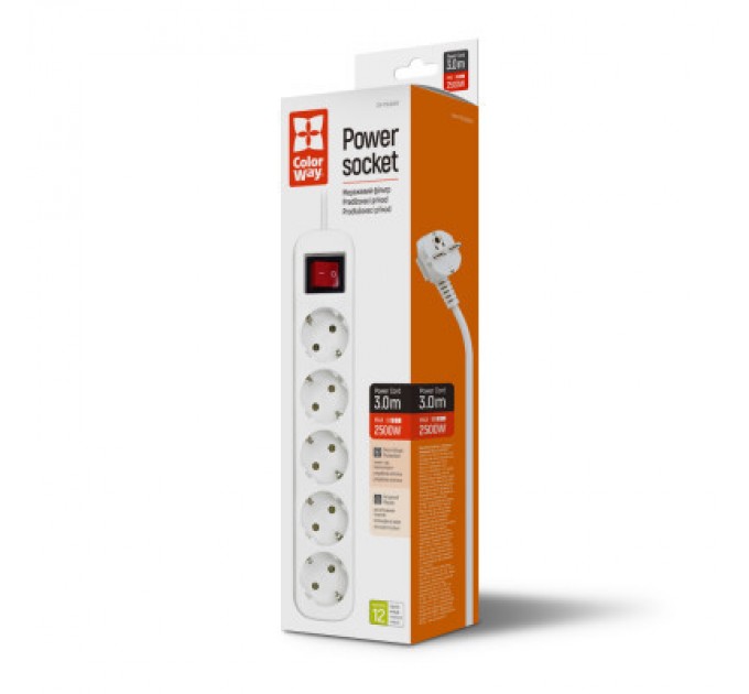 ColorWay Мережевий фільтр живлення ColorWay CW-PSEA53W, 5 розеток/ 3M white (CW-PSEA53W)