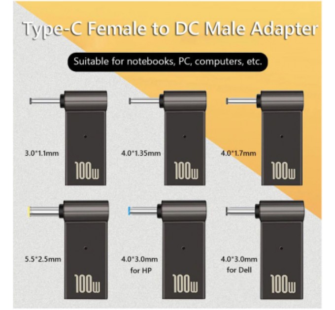 Адаптер PD 100W USB Type-C Female to DC Male Jack 4.5x3.0 mm HP ST-Lab (PD100W-4.5x3.0mm-HP)