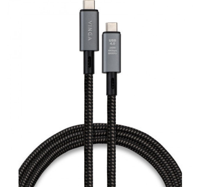 Дата кабель USB-C to USB-C 0.8m USB4 240W 40GBps 8K60Hz Nylon Vinga (VCPDCU4)