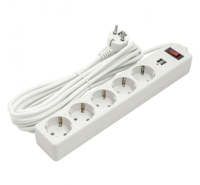 Мережевий фільтр живлення PowerPlant 5м, 5 розеток, USB 2.1A (JY-1056U/5) (PPSA10M50S5U)