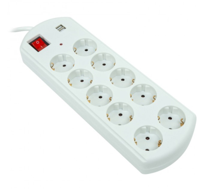 PowerPlant Мережевий фільтр живлення PowerPlant 5м, 10 розеток, USB, євро, 100% мідь (YS-N6065/5) (EX610556)