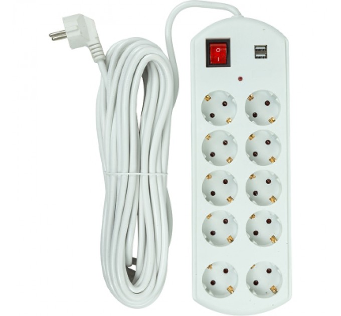Мережевий фільтр живлення PowerPlant 10м, 10 розеток, USB, євро, 100% мідь (YS-N6065/10) (EX610563)