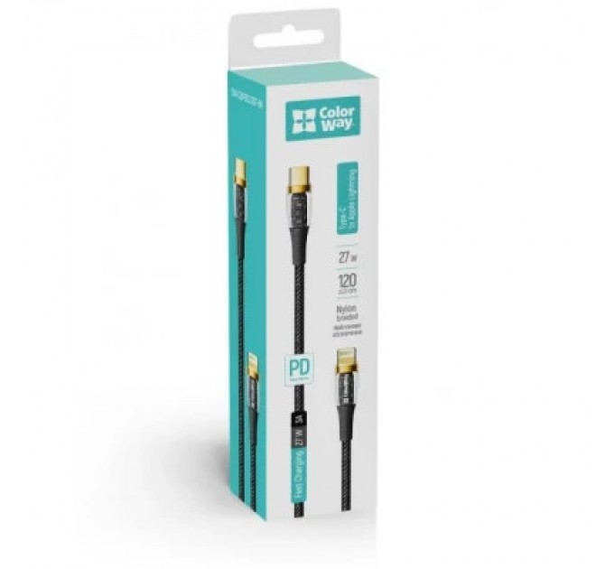 ColorWay Дата кабель USB-C to Lightning 1.2m 3A 27W black ColorWay (CW-CBPDCL057-BK)