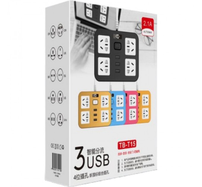 Мережевий фільтр живлення Voltronic TВ-Т15, 4роз, 3*USB Pink (ТВ-Т15-Pink)
