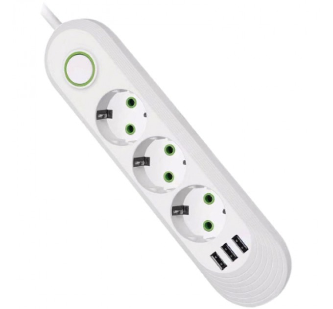 Мережевий фільтр живлення Voltronic F03U, 3роз EU, 3*USB White (F03U-White)