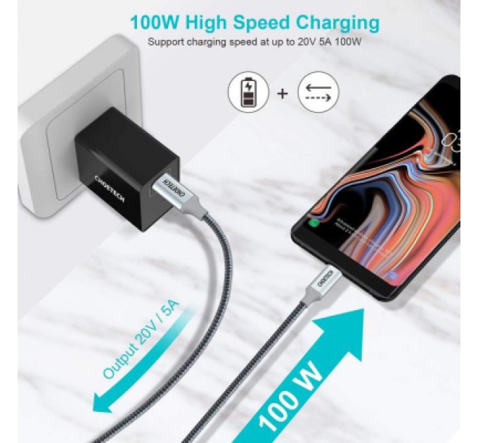 Choetech Дата кабель USB-C to USB-C 1.8m USB 3.1 PD100W Choetech (XCC-1002)