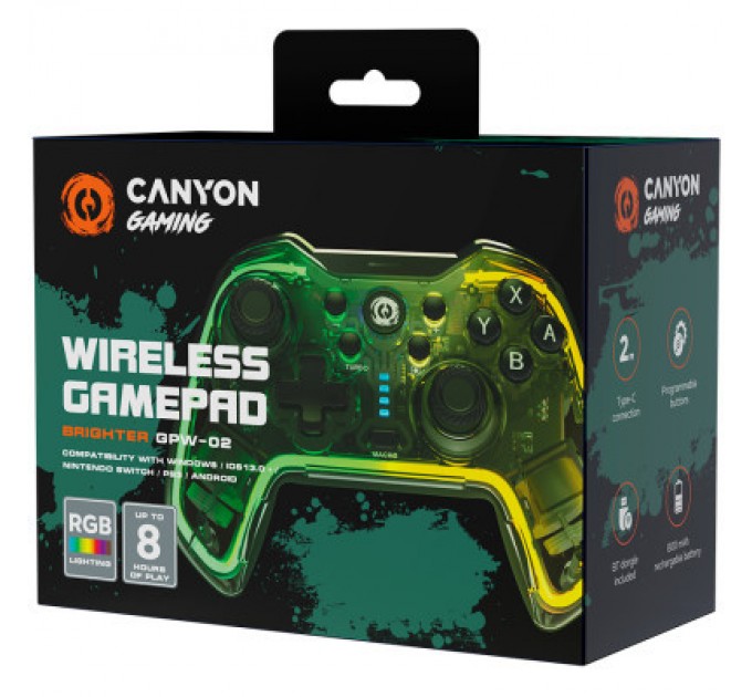 Canyon Геймпад Canyon GPW-02 Brighter Wireless RGB 5in1 iOS/Nintendo Crystal (CND-GPW02)