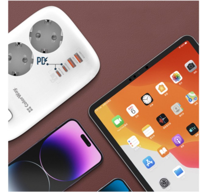 Мережевий фільтр живлення ColorWay CW-CHE34PDW 3 розетки/4USB (CW-CHE34PDW)