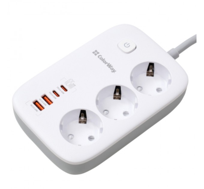 Мережевий фільтр живлення ColorWay CW-CHE34PDW 3 розетки/4USB (CW-CHE34PDW)