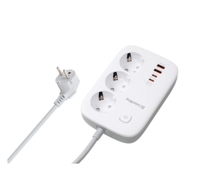 Мережевий фільтр живлення ColorWay CW-CHE34PDW 3 розетки/4USB (CW-CHE34PDW)