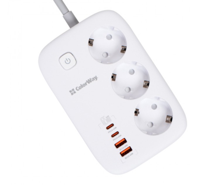 Мережевий фільтр живлення ColorWay CW-CHE34PDW 3 розетки/4USB (CW-CHE34PDW)