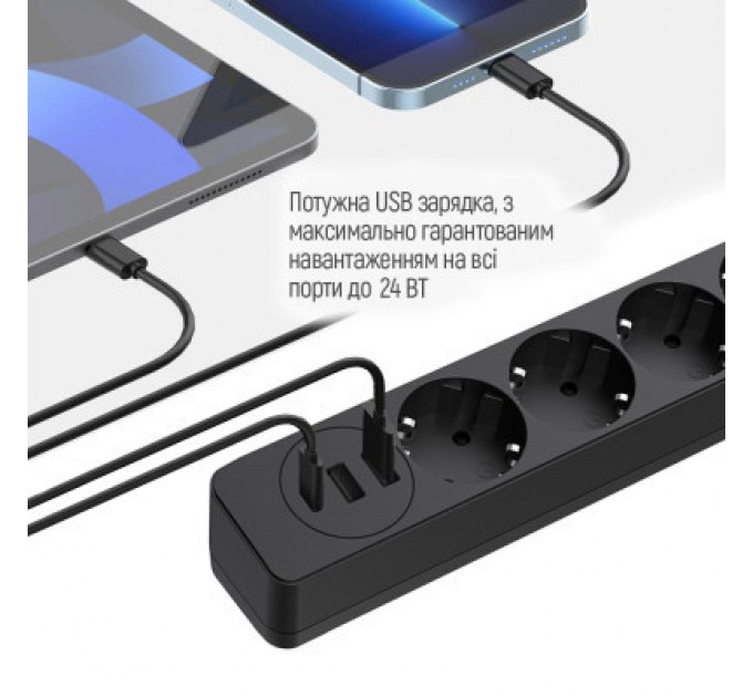 Мережевий фільтр живлення ColorWay CW-CHE432PDB, 4 розетки/3USB 2M (CW-CHE432PDB)