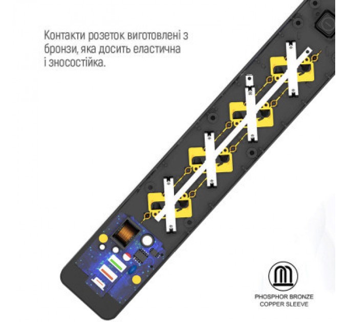 Мережевий фільтр живлення ColorWay CW-CHE432PDB, 4 розетки/3USB 2M (CW-CHE432PDB)