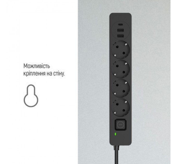 Мережевий фільтр живлення ColorWay CW-CHE432PDB, 4 розетки/3USB 2M (CW-CHE432PDB)