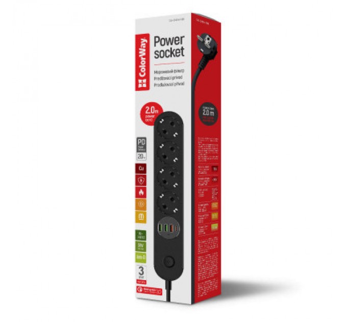 Мережевий фільтр живлення ColorWay CW-CHE44PDB, 4 розетки/4USB 2M (CW-CHE44PDB)