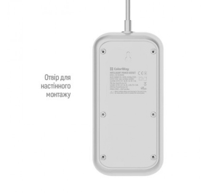 ColorWay Мережевий фільтр живлення ColorWay CW-CHE64PDW, 6 розеток/4USB 2M (CW-CHE64PDW)