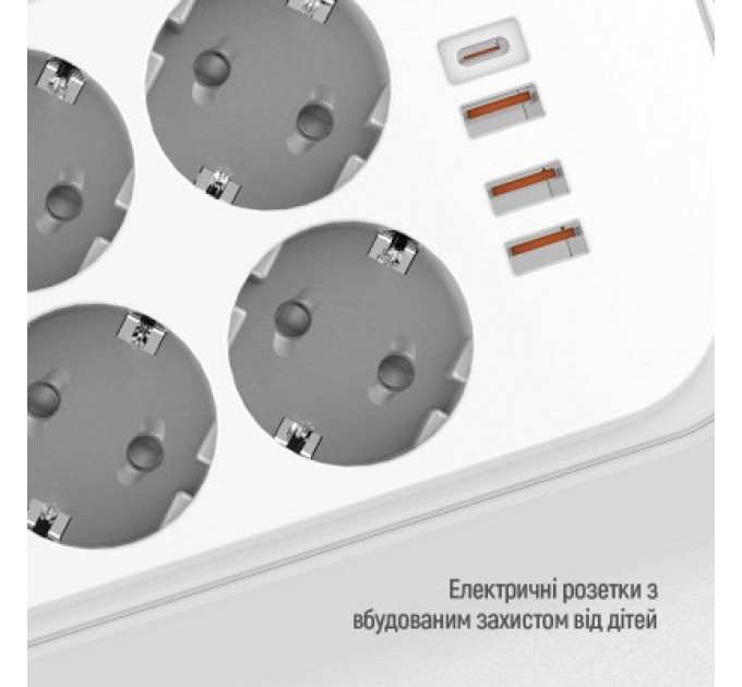 ColorWay Мережевий фільтр живлення ColorWay CW-CHE64PDW, 6 розеток/4USB 2M (CW-CHE64PDW)