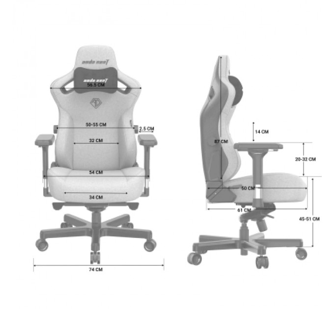Anda Seat Крісло ігрове Anda Seat Kaiser 3 Fabric Size L Grey (AD12YDC-L-01-G-PV/F)