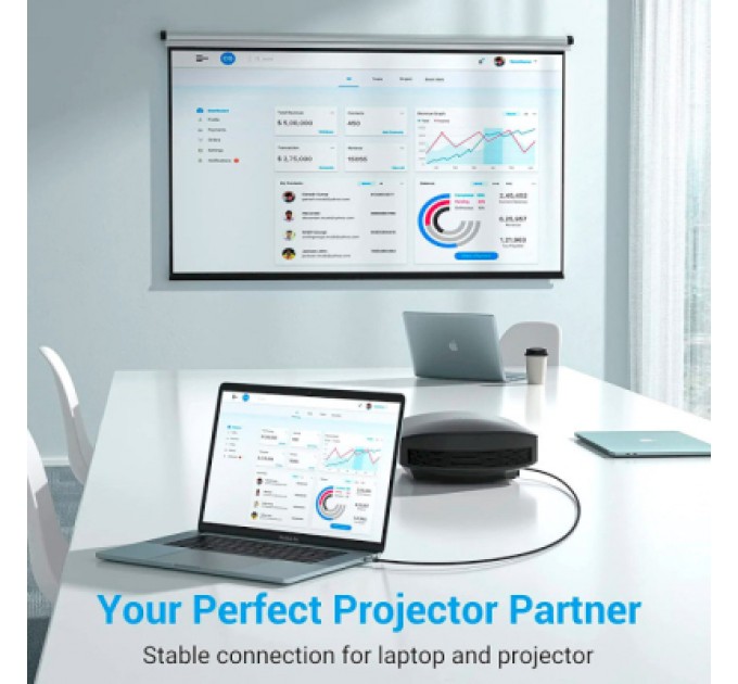 Кабель мультимедійний USB-C 3.1 to HDMI 1.5m 4K 60 Гц Thunderbolt 3 HDCP2.2 PVC Black Vention (CRBBG)