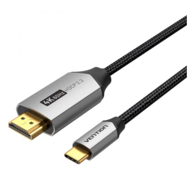 Кабель мультимедійний USB-C 3.1 to HDMI 1.5m 4K 60 Гц Thunderbolt 3 HDCP2.2 PVC Black Vention (CRBBG)