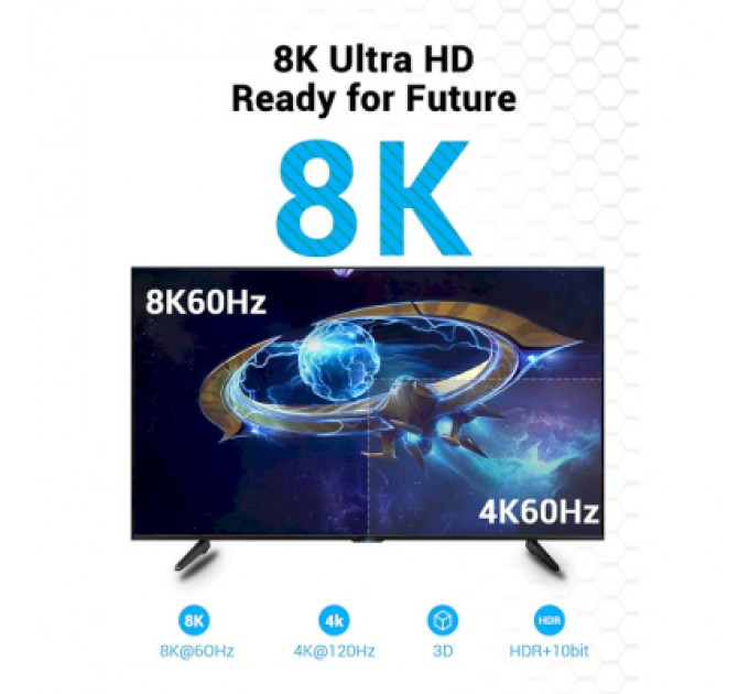 Vention Кабель мультимедійний HDMI to HDMI 1.5m V2.1 8K 60Hz PVC Vention (AANBG)
