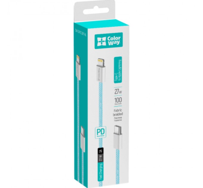ColorWay Дата кабель USB-C to Lightning 1.0m 27W blue ColorWay (CW-CBPDCL061-BL)