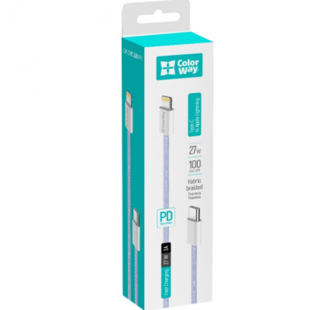 Дата кабель USB-C to Lightning 1.0m 27W purple ColorWay (CW-CBPDCL061-PU)