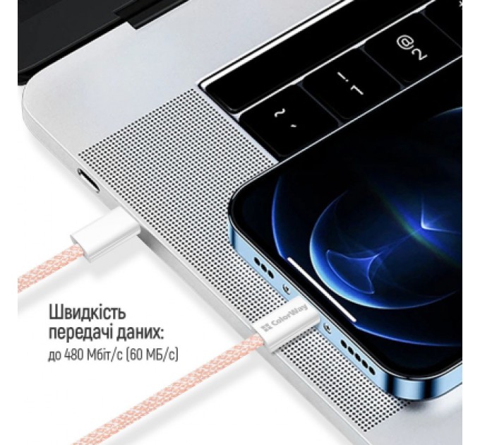 Дата кабель USB-C to USB-C 1.0m 60W 3.0А pink ColorWay (CW-CBPDCC061-P)