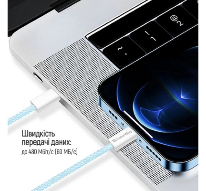 Дата кабель USB-C to USB-C 1.0m 60W 3.0А blue ColorWay (CW-CBPDCC061-BL)