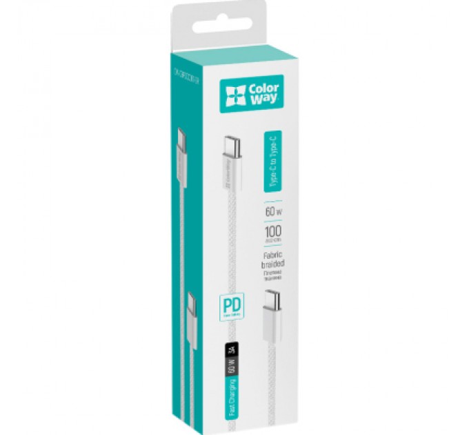 Дата кабель USB-C to USB-C 1.0m 60W 3.0А grey ColorWay (CW-CBPDCC061-GR)