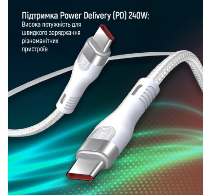 ColorWay Дата кабель USB-C to USB-C 1.0m (PD Fast Charging 240W) 5А white ColorWay (CW-CBPDCC065-WT)
