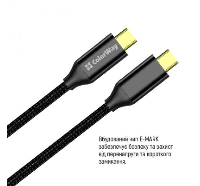 Дата кабель USB-C to USB-C 1.0m USB3.2 (20Gbps 4K PD100W) Gen2 5А black ColorWay (CW-CBPDCC062-BK)