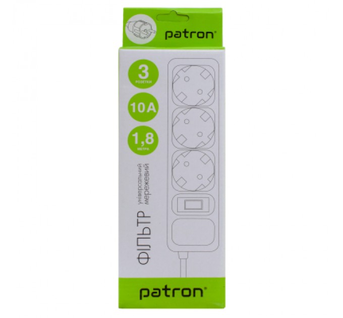 Patron Мережевий фільтр живлення Patron EXT-PN-SP-1032, 1.8m Black (EXT-PN-SP-1032)