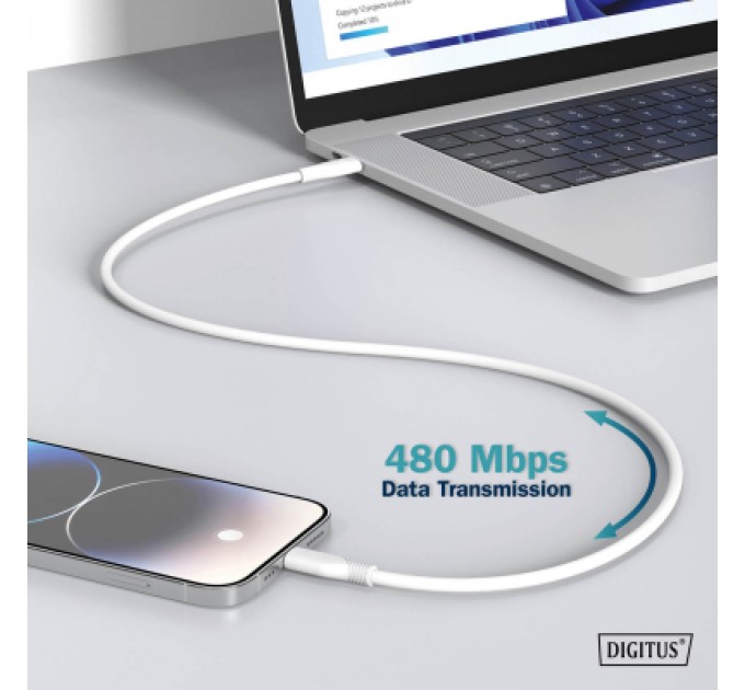 Assmann Дата кабель USB-C to Lightning 1.0m USB 2.0 60W silicone white Digitus (AK-600110-010-W)
