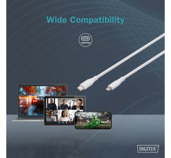 Assmann Дата кабель USB-C to Lightning 2.0m USB 2.0 60W silicone white Digitus (AK-600110-020-W)