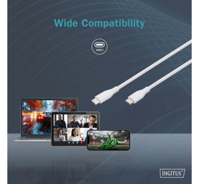 Дата кабель USB-C to USB-C 1.0m USB 2.0 60W silicone white Digitus (AK-300341-010-W)